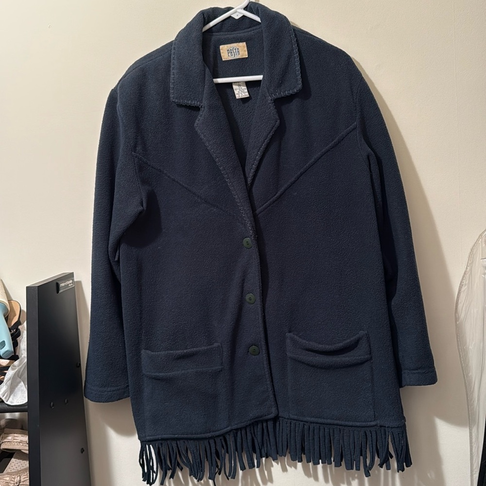Women’s Green fleece Coat Jacket Fringe Medium